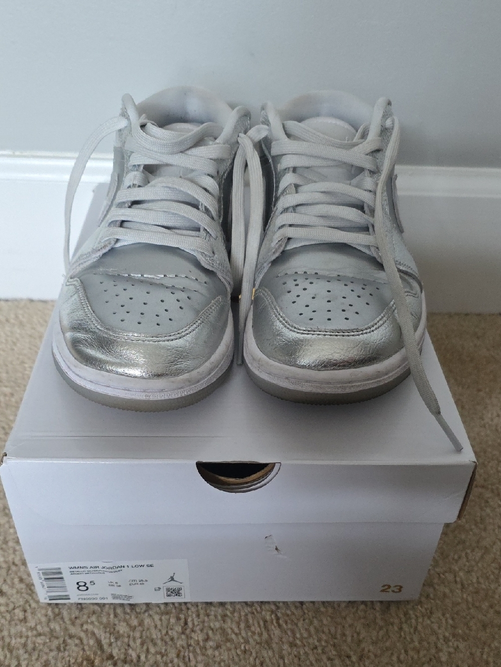 Nike Silver Metallic Jordan 1 Low Sneakers
